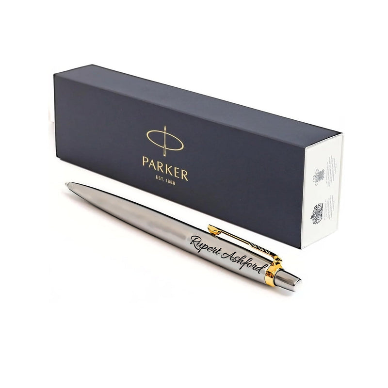 Parker Jotter ballpoint pen in stainless steel with gold trim