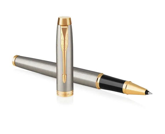 Parker IM Brushed Metal Gold Trim Rollerball Pen
