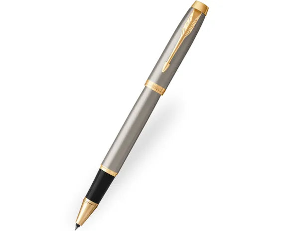 Parker IM Brushed Metal Gold Trim Rollerball Pen