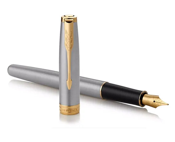 Parker Sonnet Stainless Steel Gold Trim Fountain Pen