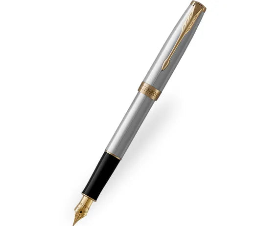 Parker Sonnet Stainless Steel Gold Trim Fountain Pen