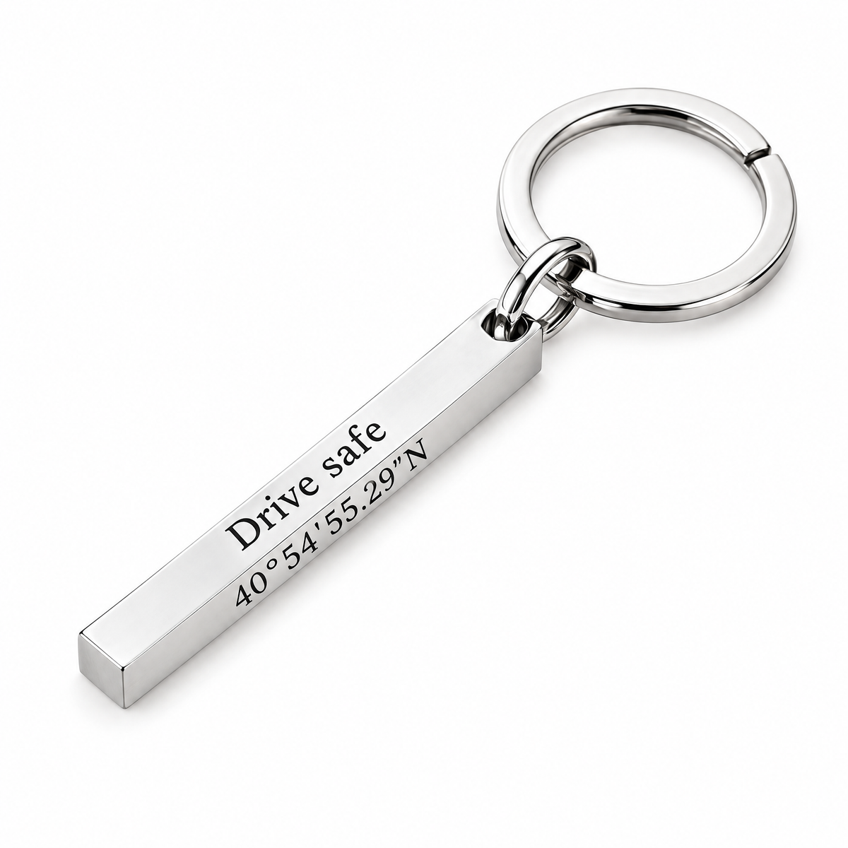 Personalised silver bar keychain engraved
