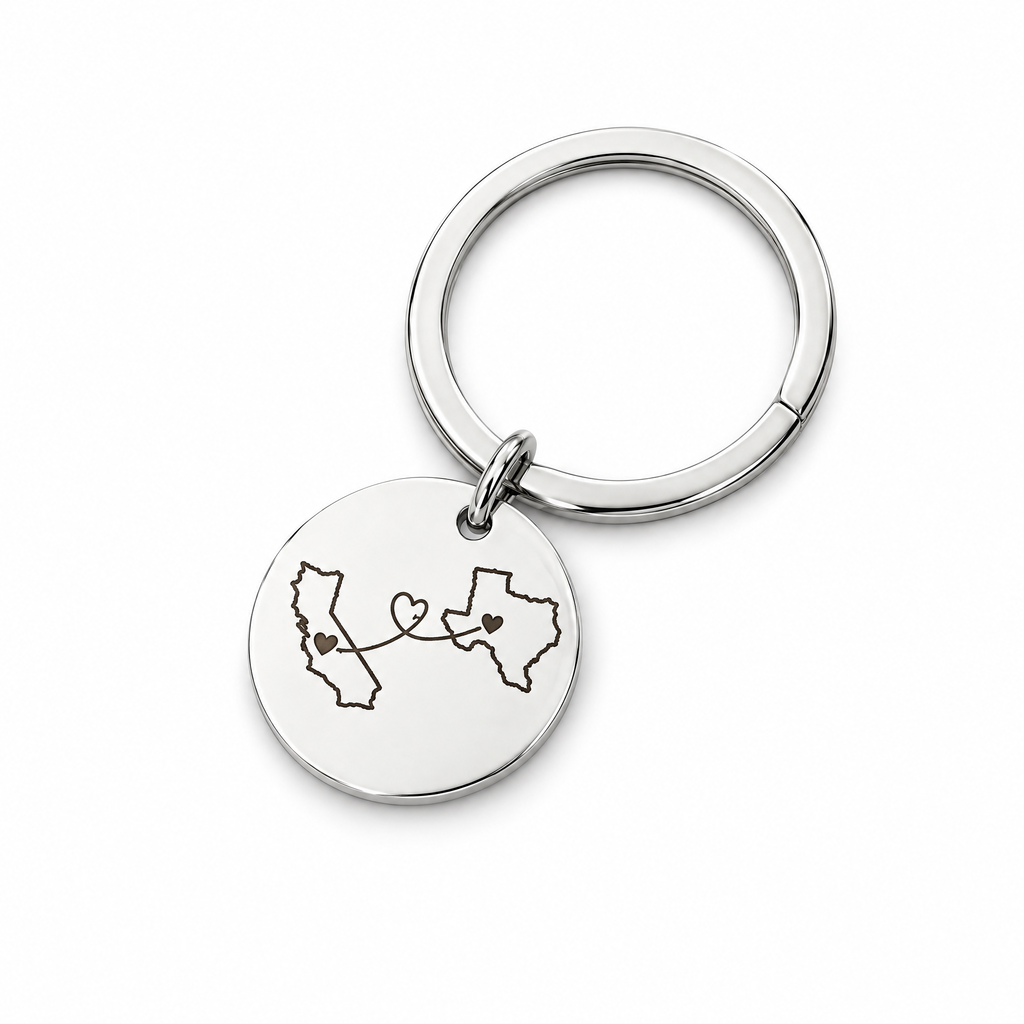 Personalised silver country keychain engraved
