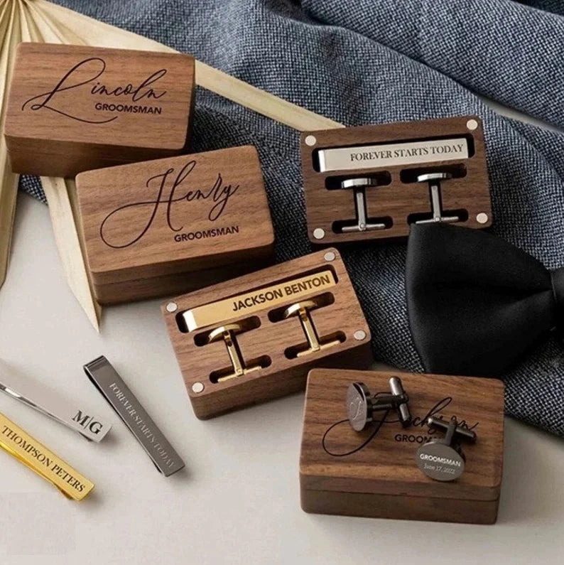 Personalised Cufflinks & Tie Clip Gift Set