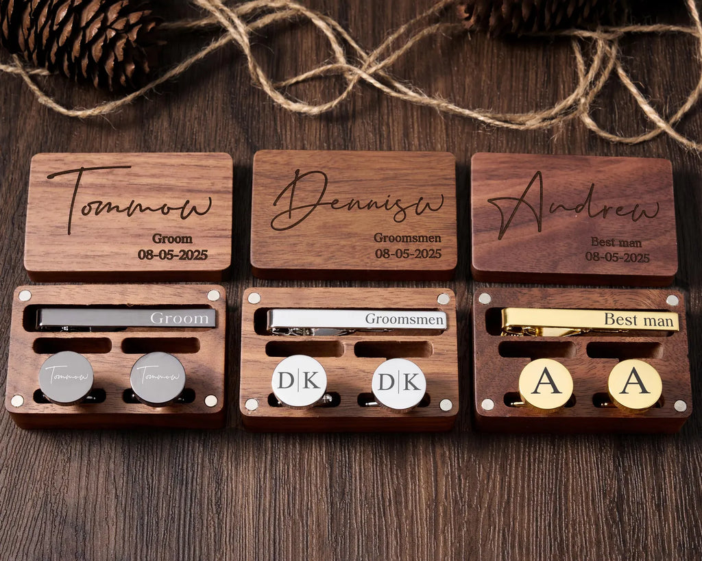 Personalised Cufflinks & Tie Clip Gift Set