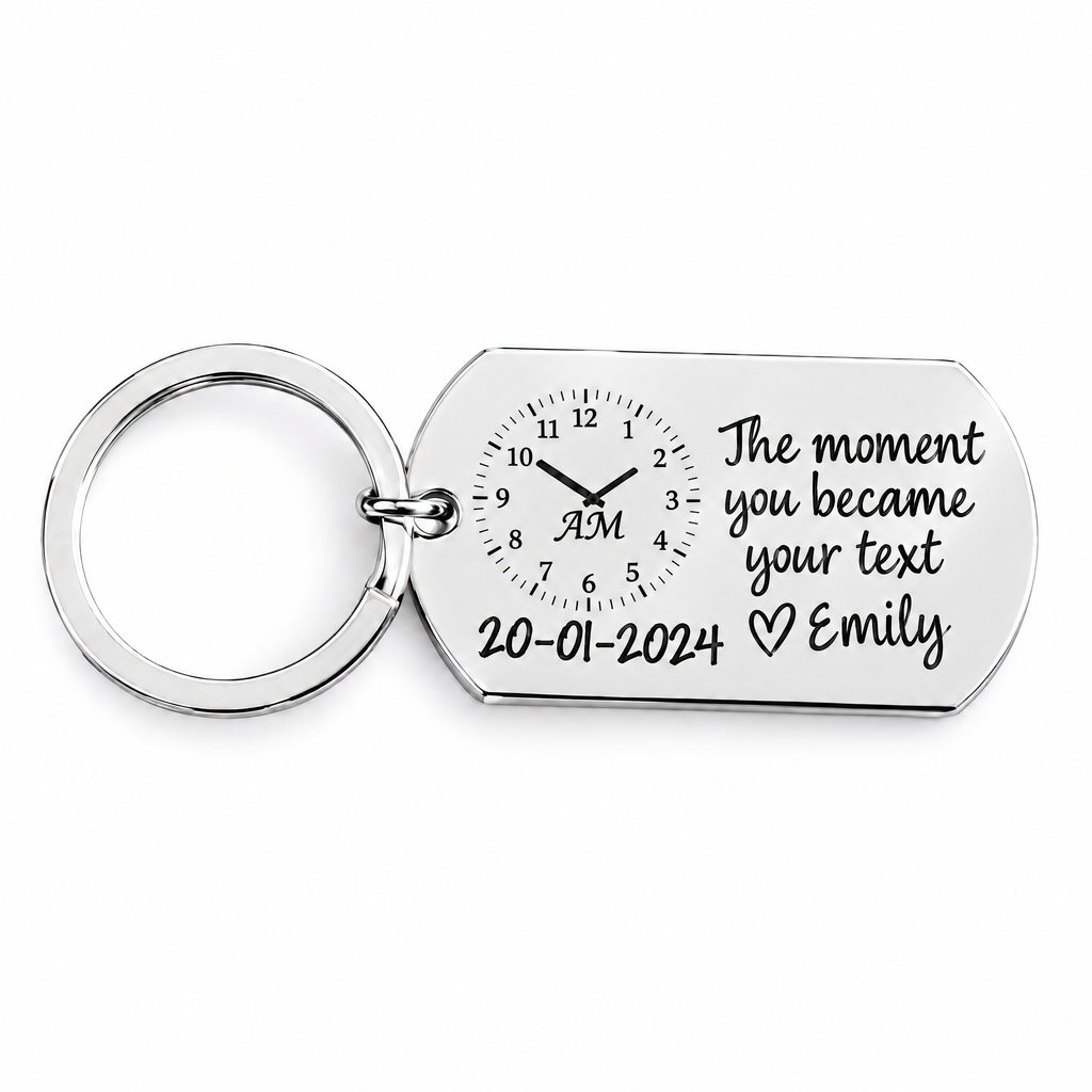 The moment you became keychain in silver, engraved