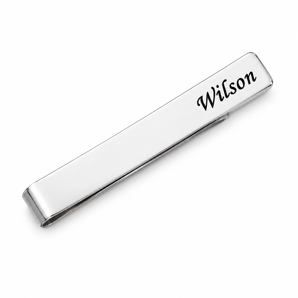 Personalised silver tie clip engraved