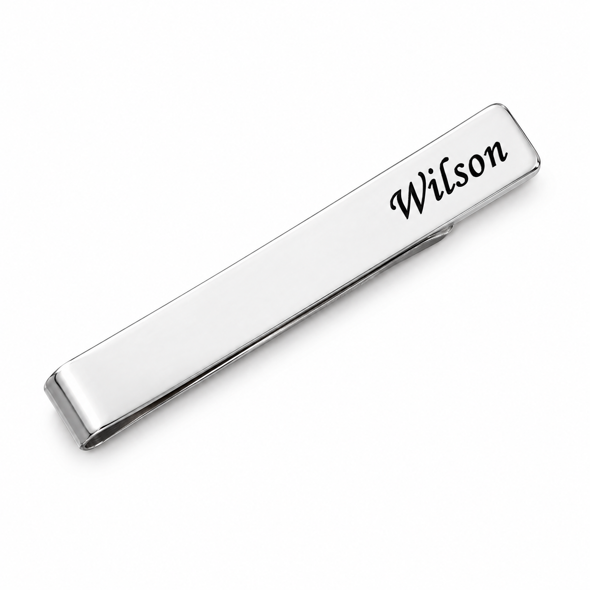 Personalised silver tie clip engraved