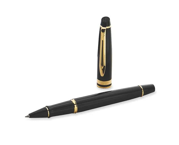 Waterman Expert Black Lacquer Gold Trim Rollerball Pen
