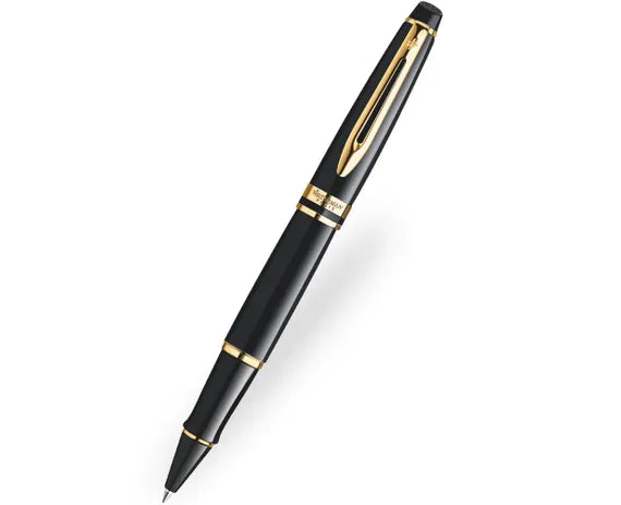 Waterman Expert Black Lacquer Gold Trim Rollerball Pen