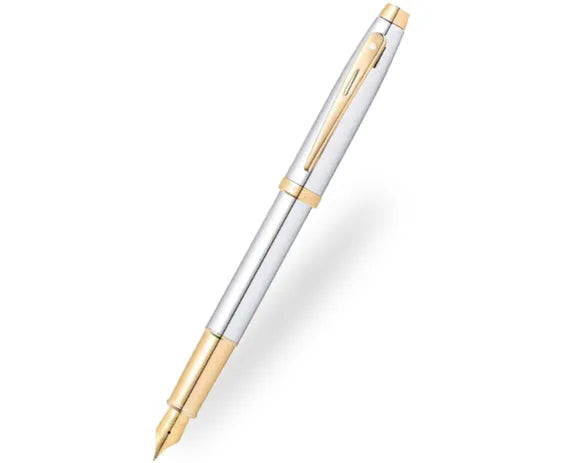 Sheaffer 100 Bright Chrome Gold Trim Fountain Pen
